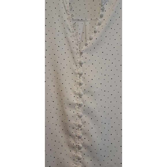 EXPRESS Slim Fit Portofino Blouse White with Black Polka Dot Button Accents Sz S - Picture 3 of 11
